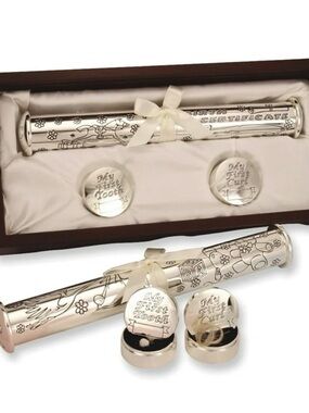Stephan Baby Silver Baby birth certificate First Tooth & Curl Keepsake Set - NWB
